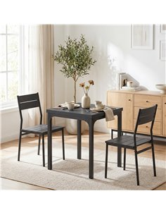 HOMCOM 3 Piece Space-Saving Kitchen Table and Chairs, Dining Table Set for 2 with Metal Legs, Black Wood Effect 2