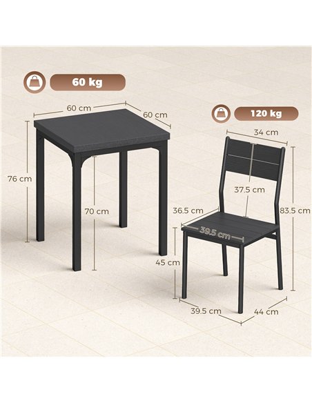 HOMCOM 3 Piece Space-Saving Kitchen Table and Chairs, Dining Table Set for 2 with Metal Legs, Black Wood Effect - pic 184444 | FastDaddyshop