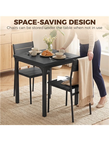 HOMCOM 3 Piece Space-Saving Kitchen Table and Chairs, Dining Table Set for 2 with Metal Legs, Black Wood Effect - pic 184445 | FastDaddyshop