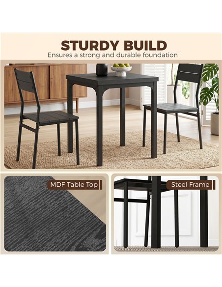 HOMCOM 3 Piece Space-Saving Kitchen Table and Chairs, Dining Table Set for 2 with Metal Legs, Black Wood Effect - pic 184446 | FastDaddyshop