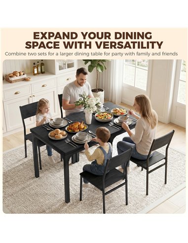 HOMCOM 3 Piece Space-Saving Kitchen Table and Chairs, Dining Table Set for 2 with Metal Legs, Black Wood Effect