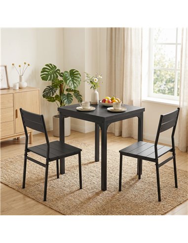 HOMCOM 3 Piece Space-Saving Kitchen Table and Chairs, Dining Table Set for 2 with Metal Legs, Black Wood Effect