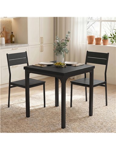 HOMCOM 3 Piece Space-Saving Kitchen Table and Chairs, Dining Table Set for 2 with Metal Legs, Black Wood Effect
