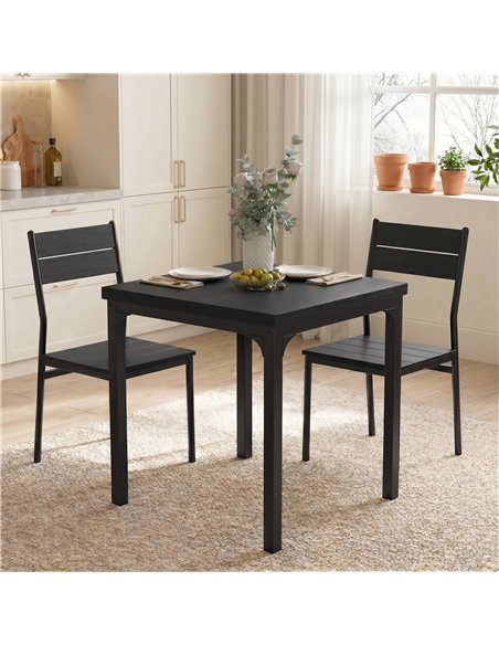 HOMCOM 3 Piece Space-Saving Kitchen Table and Chairs, Dining Table Set for 2 with Metal Legs, Black Wood Effect - pic 184450 | FastDaddyshop