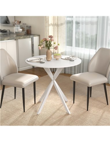 HOMCOM 80cm Industrial Round Dining Table - White