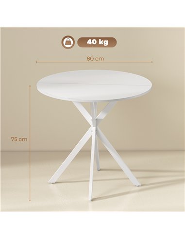 HOMCOM 80cm Industrial Round Dining Table - White