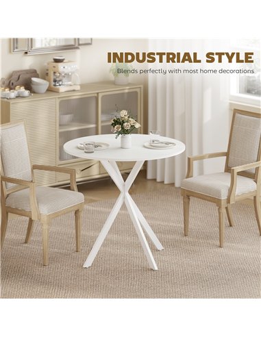 HOMCOM 80cm Industrial Round Dining Table - White