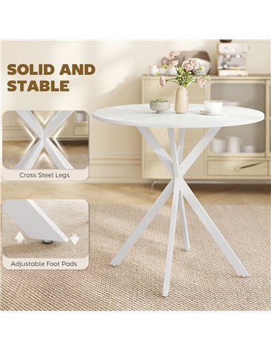 HOMCOM 80cm Industrial Round Dining Table - White
