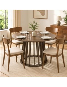 HOMCOM Dining Table for 4-6 People Modern Kitchen Table with Slatted Base 120 cm Round Light Walnut 2