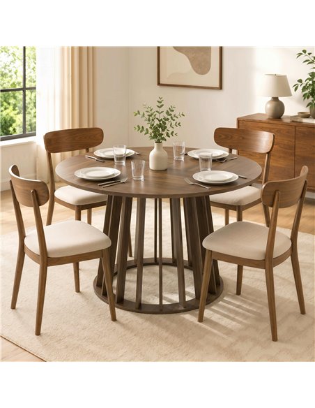 HOMCOM Dining Table for 4-6 People Modern Kitchen Table with Slatted Base 120 cm Round Light Walnut - pic 184461 | FastDaddyshop