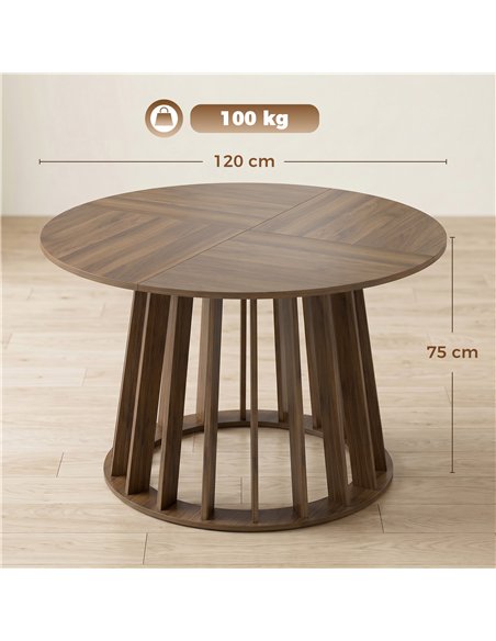 HOMCOM Dining Table for 4-6 People Modern Kitchen Table with Slatted Base 120 cm Round Light Walnut - pic 184462 | FastDaddyshop