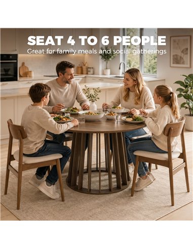HOMCOM Dining Table for 4-6 People Modern Kitchen Table with Slatted Base 120 cm Round Light Walnut