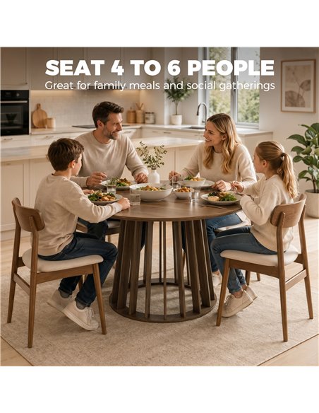 HOMCOM Dining Table for 4-6 People Modern Kitchen Table with Slatted Base 120 cm Round Light Walnut - pic 184463 | FastDaddyshop