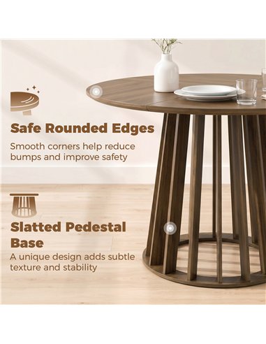 HOMCOM Dining Table for 4-6 People Modern Kitchen Table with Slatted Base 120 cm Round Light Walnut