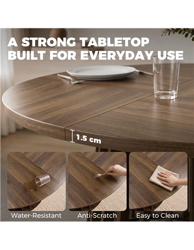 HOMCOM Dining Table for 4-6 People Modern Kitchen Table with Slatted Base 120 cm Round Light Walnut