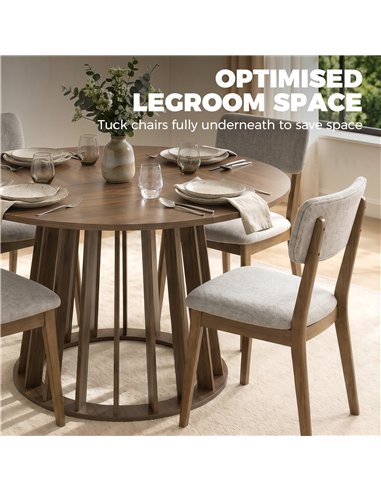 HOMCOM Dining Table for 4-6 People Modern Kitchen Table with Slatted Base 120 cm Round Light Walnut