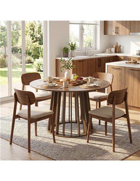 HOMCOM Dining Table for 4-6 People Modern Kitchen Table with Slatted Base 120 cm Round Light Walnut - pic 184467 | FastDaddyshop