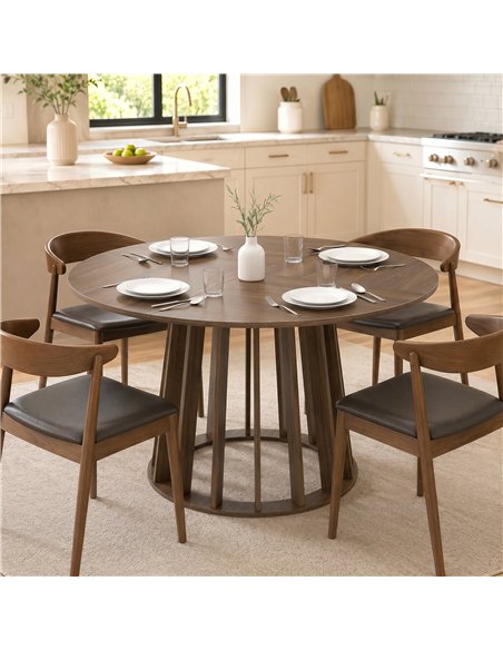 HOMCOM Dining Table for 4-6 People Modern Kitchen Table with Slatted Base 120 cm Round Light Walnut - pic 184468 | FastDaddyshop