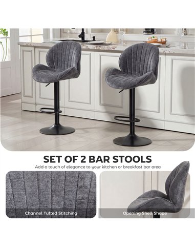 HOMCOM Bar Stools Set of 2, Swivel Barstools with Back, Adjustable Height and Footrest for Kitchen Island, Dining Room, Grey