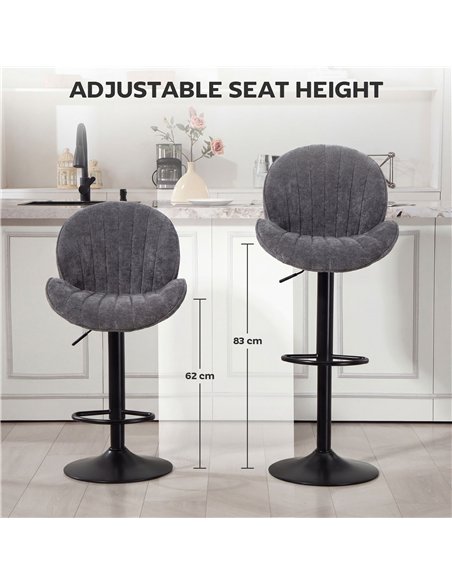 HOMCOM Bar Stools Set of 2, Swivel Barstools with Back, Adjustable Height and Footrest for Kitchen Island, Dining Room, Grey - pic 184473 | FastDaddyshop