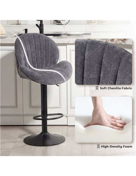 HOMCOM Bar Stools Set of 2, Swivel Barstools with Back, Adjustable Height and Footrest for Kitchen Island, Dining Room, Grey - pic 184475 | FastDaddyshop