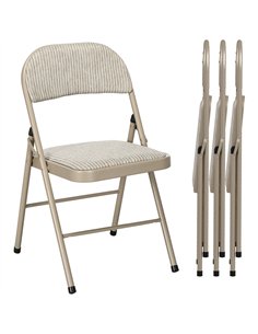 HOMCOM Linen-Look Set of Four Cushioned Folding Chairs - Beige