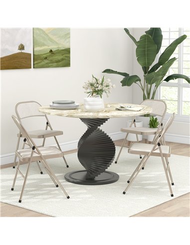 HOMCOM Linen-Look Set of Four Cushioned Folding Chairs - Beige