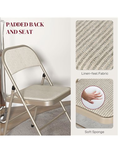 HOMCOM Linen-Look Set of Four Cushioned Folding Chairs - Beige