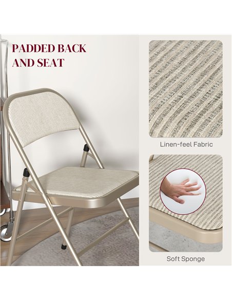 HOMCOM Linen-Look Set of Four Cushioned Folding Chairs - Beige - pic 184481 | FastDaddyshop