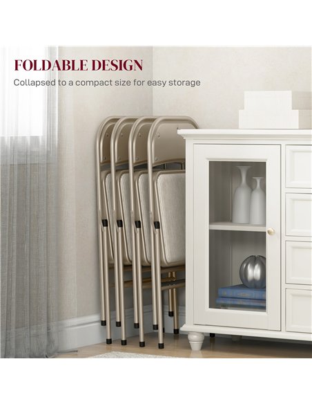 HOMCOM Linen-Look Set of Four Cushioned Folding Chairs - Beige - pic 184483 | FastDaddyshop