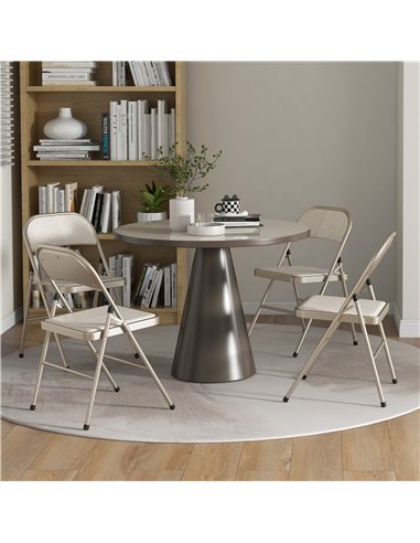HOMCOM Linen-Look Set of Four Cushioned Folding Chairs - Beige