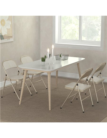 HOMCOM Linen-Look Set of Four Cushioned Folding Chairs - Beige - pic 184485 | FastDaddyshop