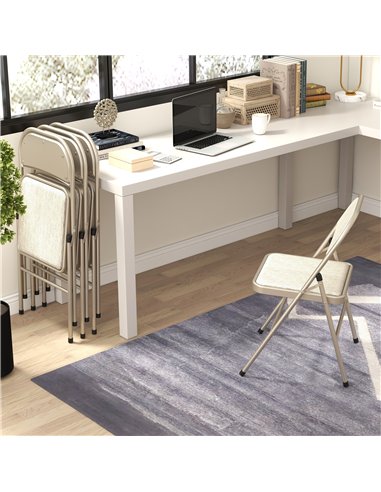 HOMCOM Linen-Look Set of Four Cushioned Folding Chairs - Beige