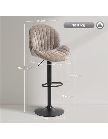 HOMCOM Bar Stools Set of 2, Swivel Barstools with Back, Adjustable Height and Footrest for Kitchen Island, Dining Room, Brown - pic 184498 | FastDaddyshop