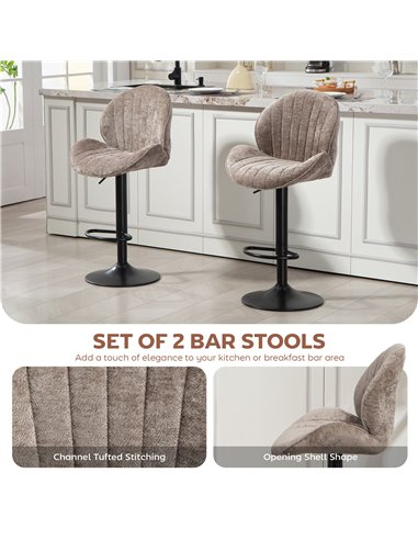 HOMCOM Bar Stools Set of 2, Swivel Barstools with Back, Adjustable Height and Footrest for Kitchen Island, Dining Room, Brown