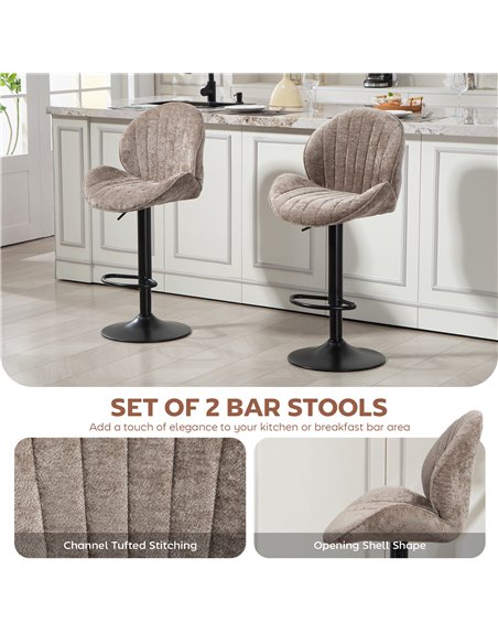 HOMCOM Bar Stools Set of 2, Swivel Barstools with Back, Adjustable Height and Footrest for Kitchen Island, Dining Room, Brown - pic 184499 | FastDaddyshop