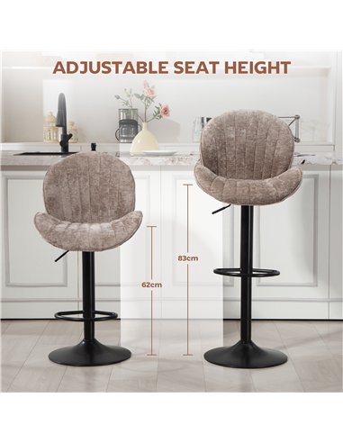 HOMCOM Bar Stools Set of 2, Swivel Barstools with Back, Adjustable Height and Footrest for Kitchen Island, Dining Room, Brown