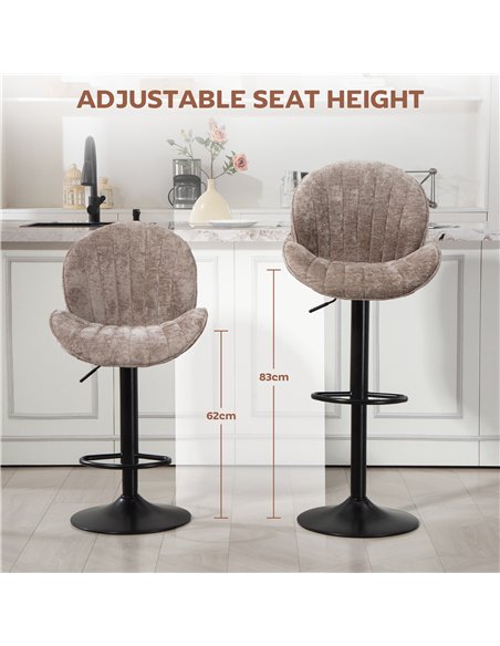 HOMCOM Bar Stools Set of 2, Swivel Barstools with Back, Adjustable Height and Footrest for Kitchen Island, Dining Room, Brown - pic 184500 | FastDaddyshop