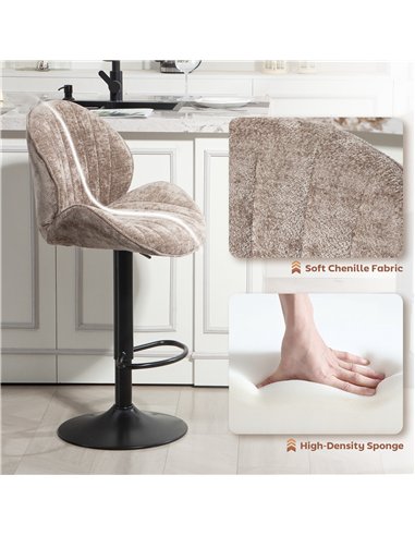 HOMCOM Bar Stools Set of 2, Swivel Barstools with Back, Adjustable Height and Footrest for Kitchen Island, Dining Room, Brown