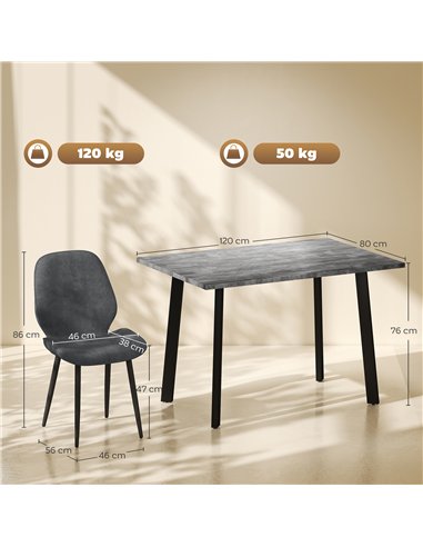 HOMCOM Dining Set, Kitchen Table with 2 Velvet Upholstered Chairs, Dark Grey