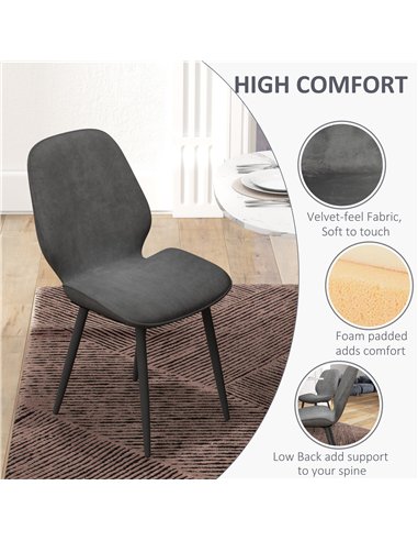HOMCOM Dining Set, Kitchen Table with 2 Velvet Upholstered Chairs, Dark Grey