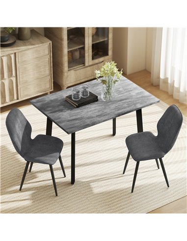 HOMCOM Dining Set, Kitchen Table with 2 Velvet Upholstered Chairs, Dark Grey