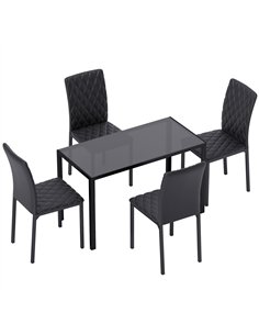 HOMCOM 5 Piece Dining Set, Kitchen Table with Glass Top, Faux Leather Chairs, Black
