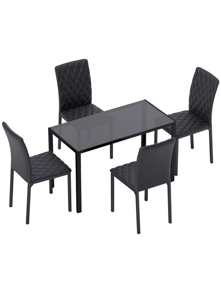 HOMCOM 5 Piece Dining Set, Kitchen Table with Glass Top, Faux Leather Chairs, Black - pic 184532 | FastDaddyshop