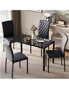 HOMCOM 5 Piece Dining Set, Kitchen Table with Glass Top, Faux Leather Chairs, Black 2