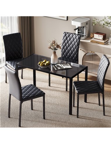 HOMCOM 5 Piece Dining Set, Kitchen Table with Glass Top, Faux Leather Chairs, Black