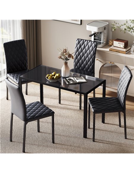 HOMCOM 5 Piece Dining Set, Kitchen Table with Glass Top, Faux Leather Chairs, Black - pic 184533 | FastDaddyshop