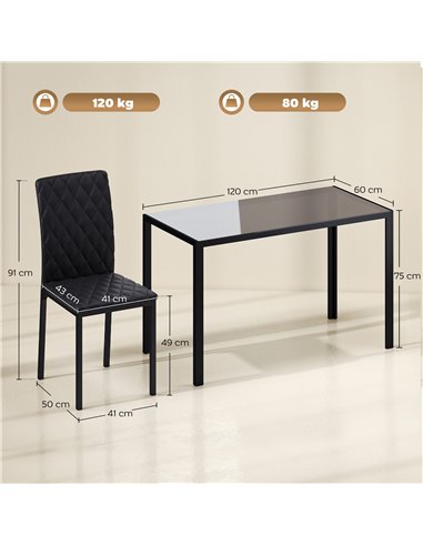 HOMCOM 5 Piece Dining Set, Kitchen Table with Glass Top, Faux Leather Chairs, Black