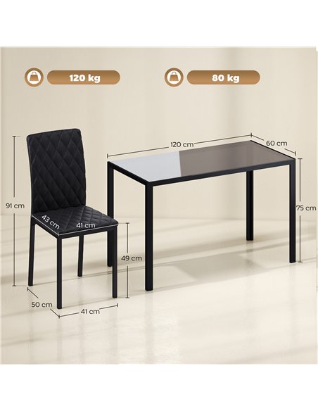HOMCOM 5 Piece Dining Set, Kitchen Table with Glass Top, Faux Leather Chairs, Black - pic 184534 | FastDaddyshop