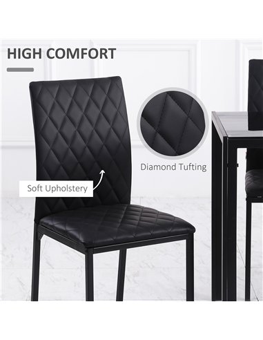 HOMCOM 5 Piece Dining Set, Kitchen Table with Glass Top, Faux Leather Chairs, Black